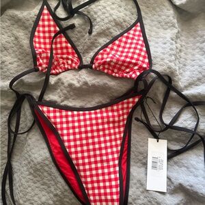 Frankie's Bikinis Red Triangle Top and Bottom